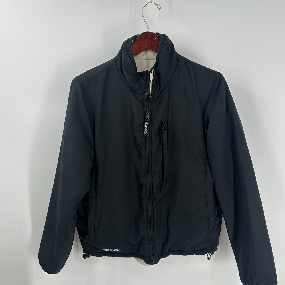 Eddie Bauer EB Tek Reversible Insulated Full Zip Bomber Jackets Black Beige M